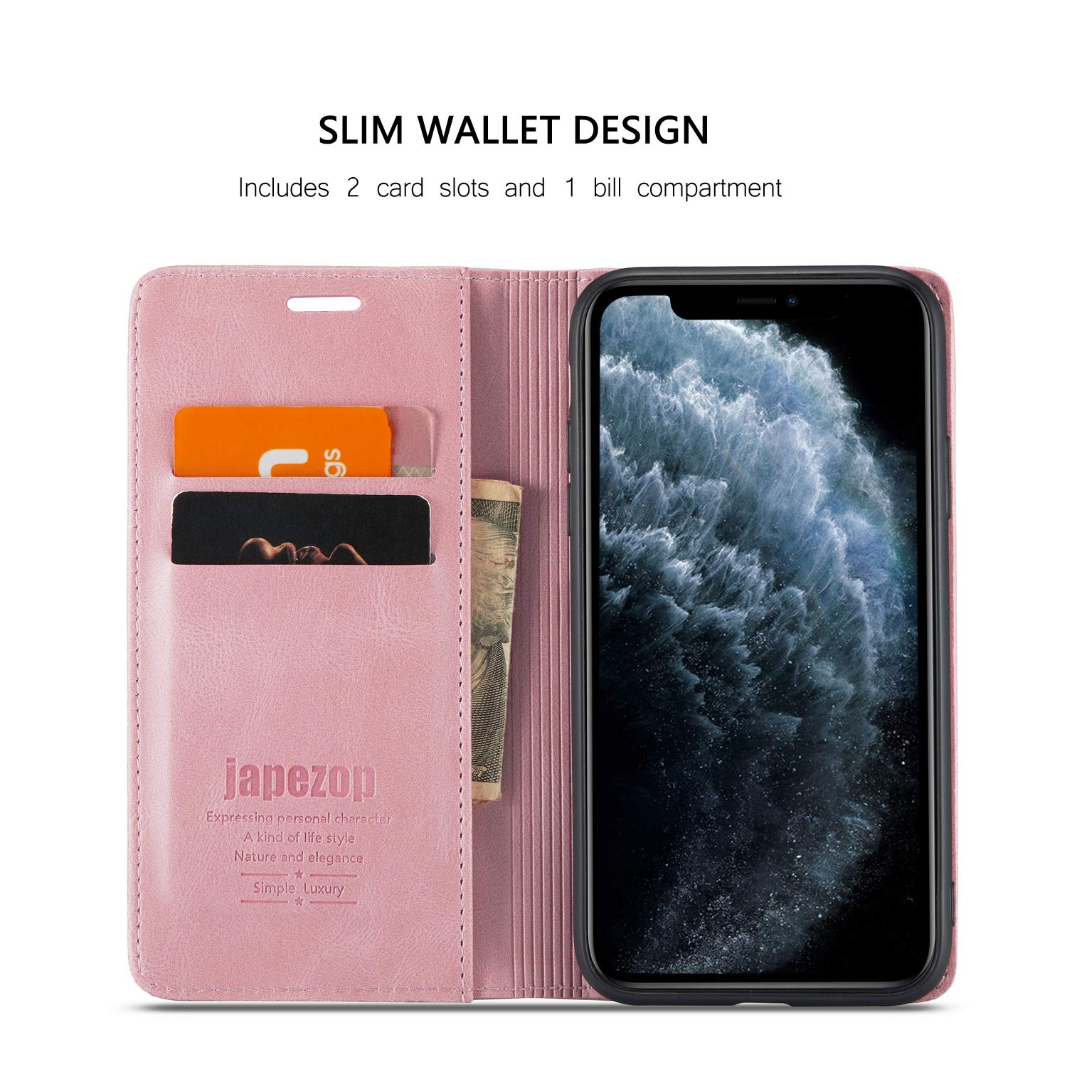 japezop iPhone 11 Pro Case,iPhone 11 Pro Case Wallet for Women or Men with [RFID Blocking] Credit Card Holder, Leather Flip Book Phone Case Cover for iPhone 11 Pro 5.8 Inch(Pink)