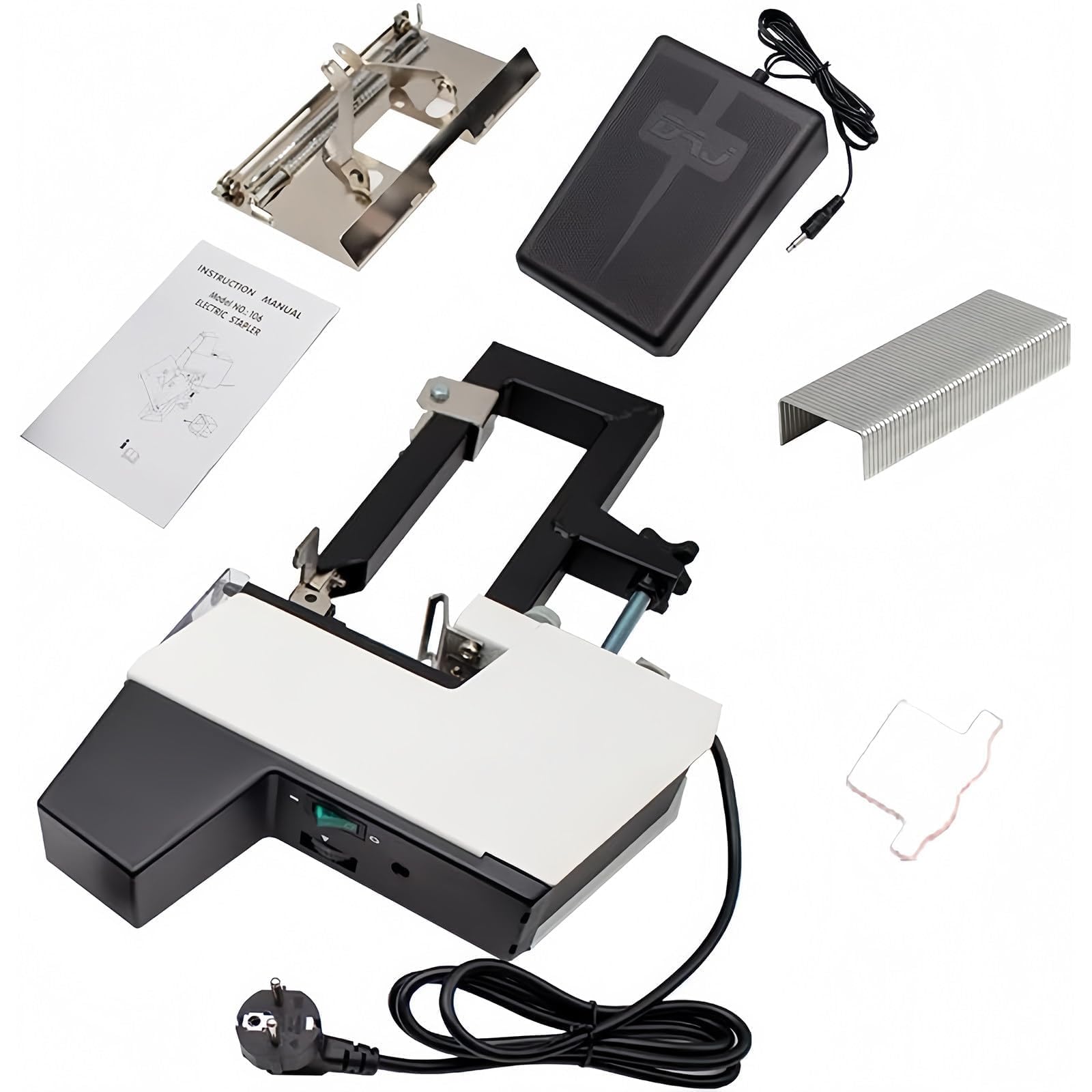 Engrapadora eléctrica de 220 V, máquina de encuadernación plana y de puntada de sillín, grapadora de pedal de 2-40 hojas para grapas de 23/6, 23/8, 66/6, 66/8, resistente
