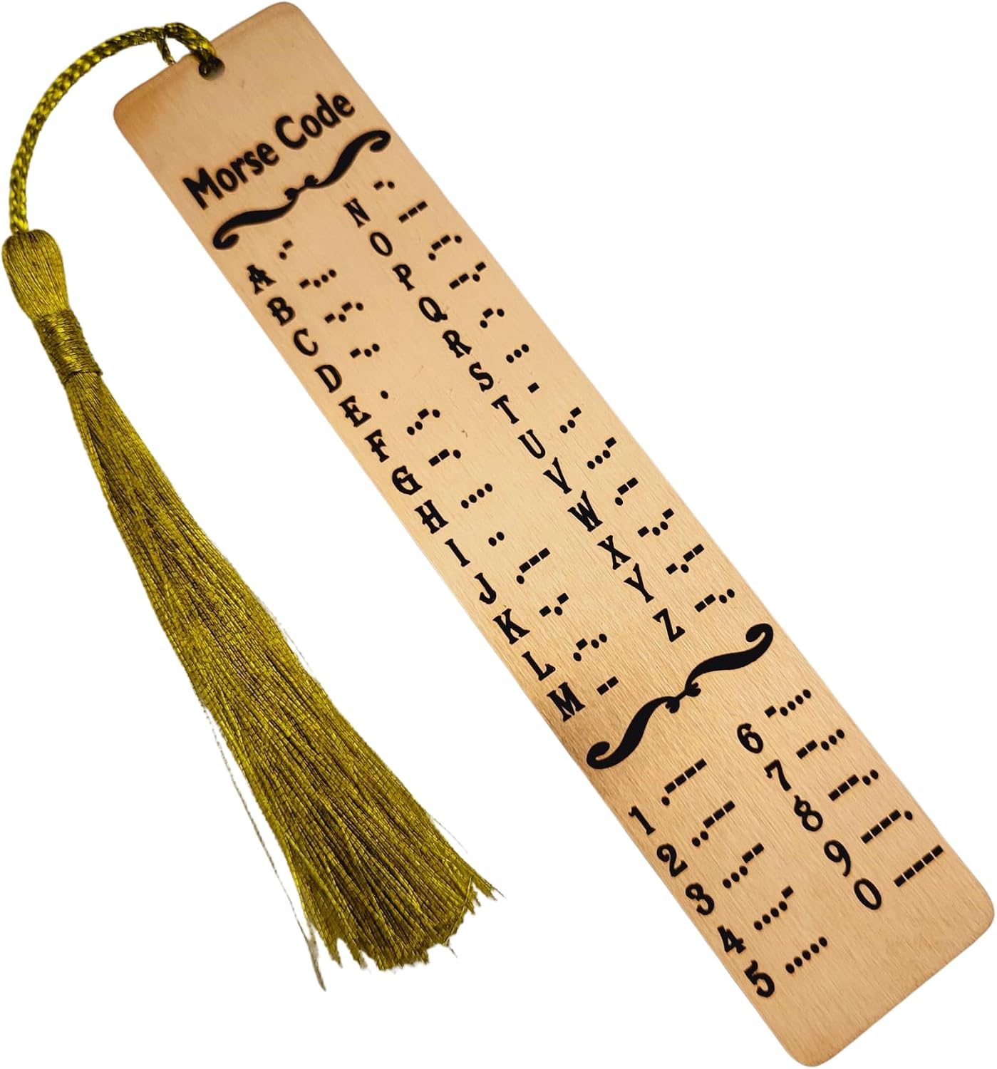 Morse Code alphabet Chart Metal Bookmarks. Decode dots and dashes of morsecode to a Message. Gift for Him Her. (Rose Gold)
