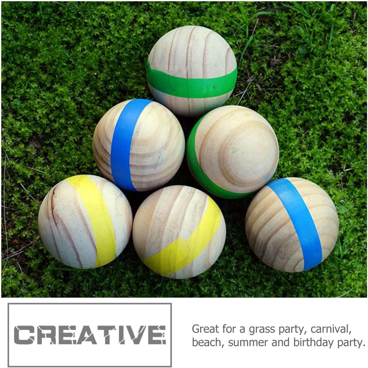 POPETPOP 7Pcs Creative Wooden Balls for Outdoor French Style Bocce Game for Lawn Play Smooth and Safe Design for Fun Summer for Backyard Activities
