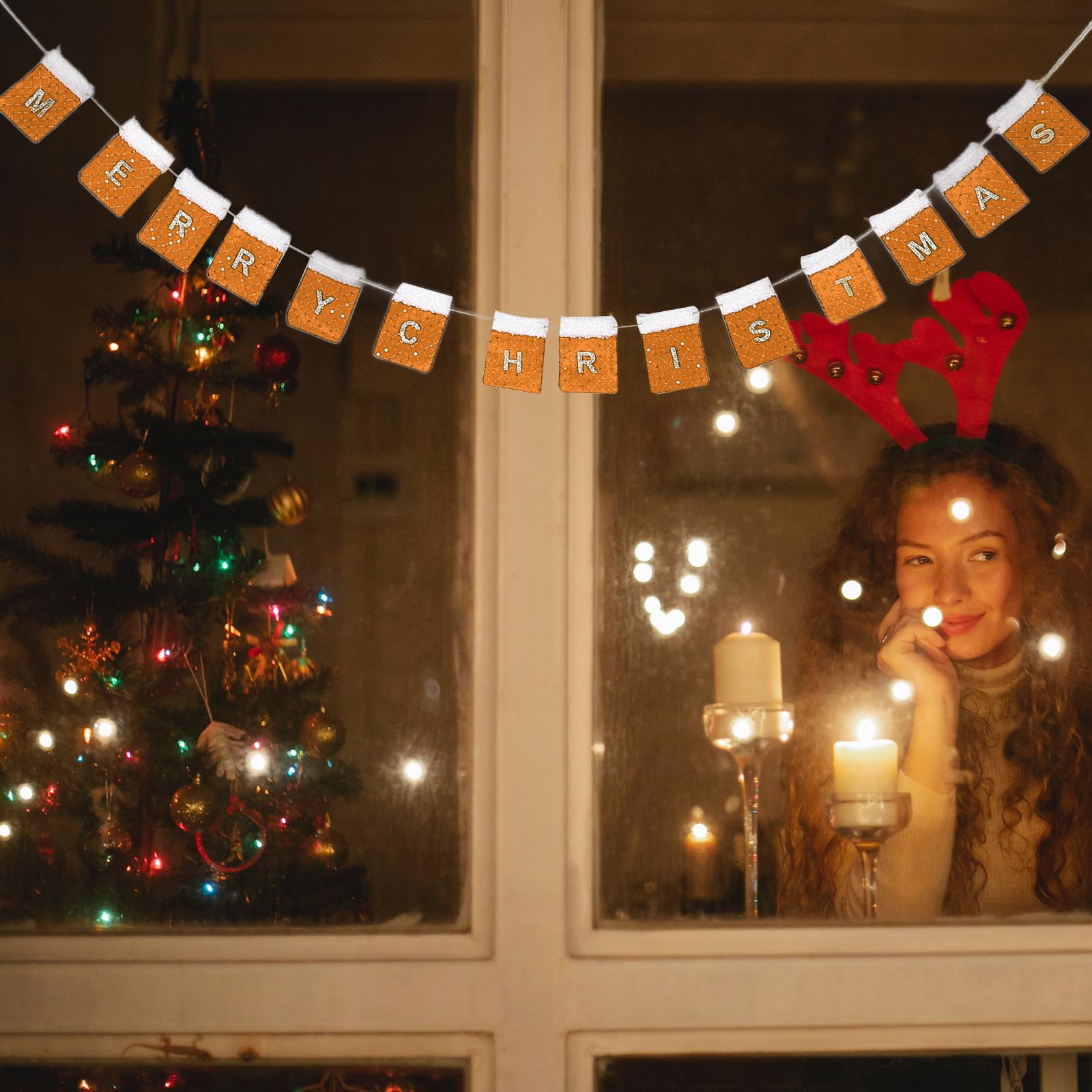 FRCOLOR 3 Pièces Guirlande de Fanions de Noël en Tissu pour Mur Festif