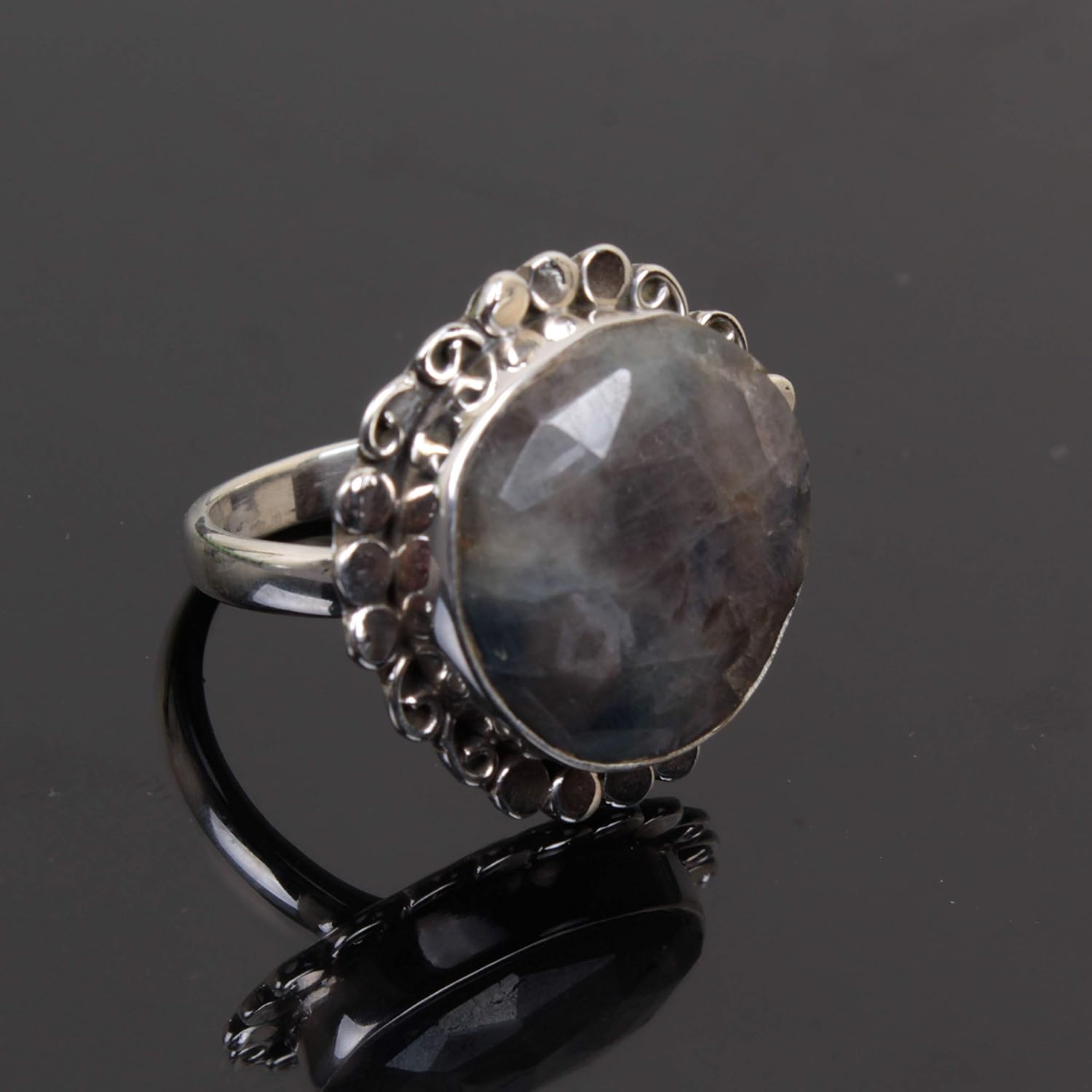925 Sterling Silver Ring | Natural Blue Sapphire Gemstone Ring for Women |Turkish Design Ring for Girls | Engagement Ring, Astrological Ring, Statement Ring, Blue Sapphire Ring | Ring Size 7 US