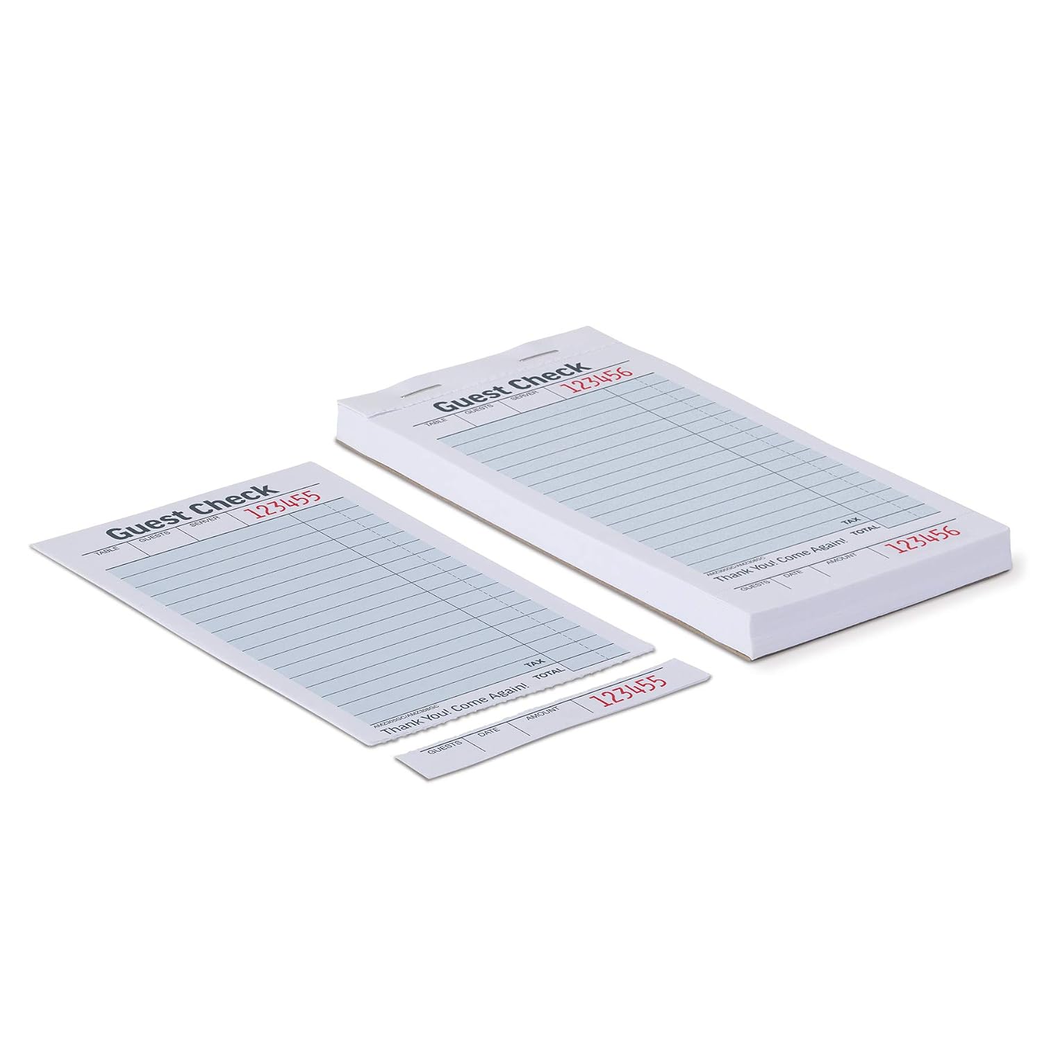 AmazonCommercial Guest Check Pads, Single Part, Perforated, White, 3-2/5" x 6-3/4 ", 50 Sheets per pad, 5 Pack