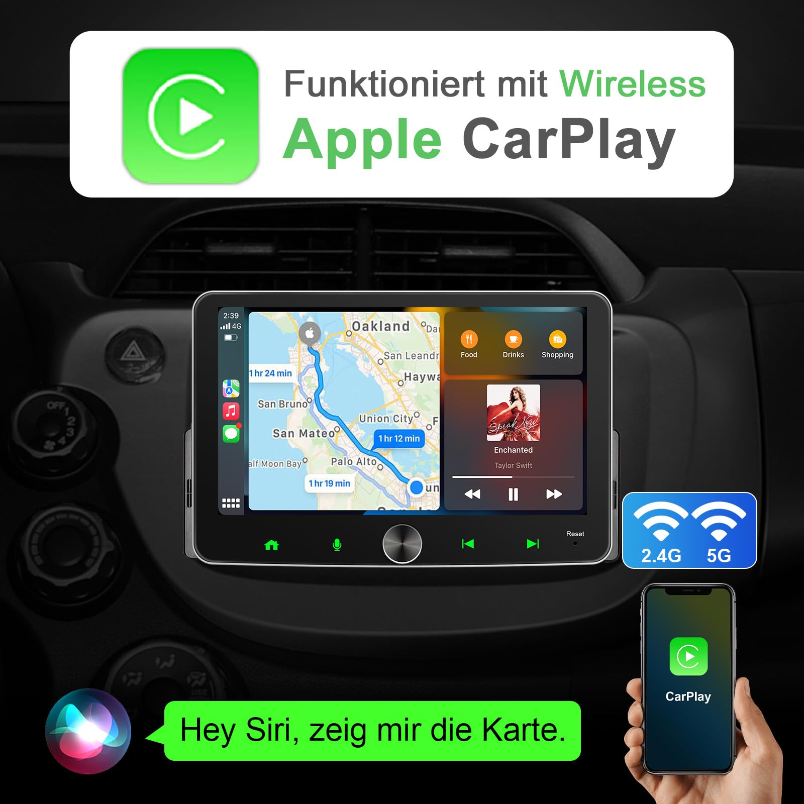 Android Autoradio 1Din Wireless CarPlay Wireless Android Auto Radio mit Bildschirm 7 Zoll 4G+64G 8-Core Car Play Touch Display mit Bluetooth FM/AM RDS WiFi GPS Navi SWC EQ 1 Din