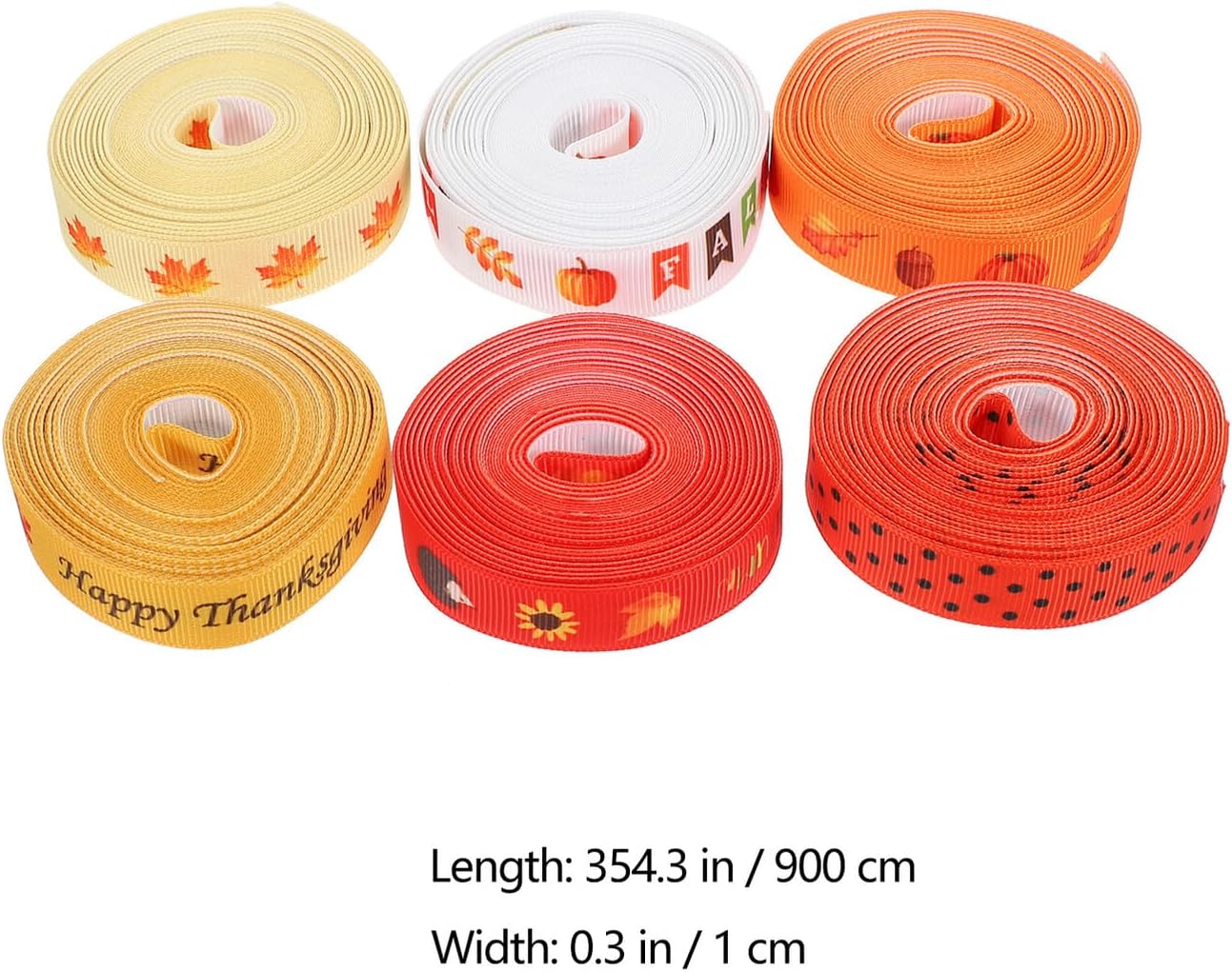 Fall Ribbon Set 6 Rolls 5 Yards Each Polyester Ribbon Thanksgiving and Autumn Harvest Patterns for Wrapping, Bow Making, and Party Decorations