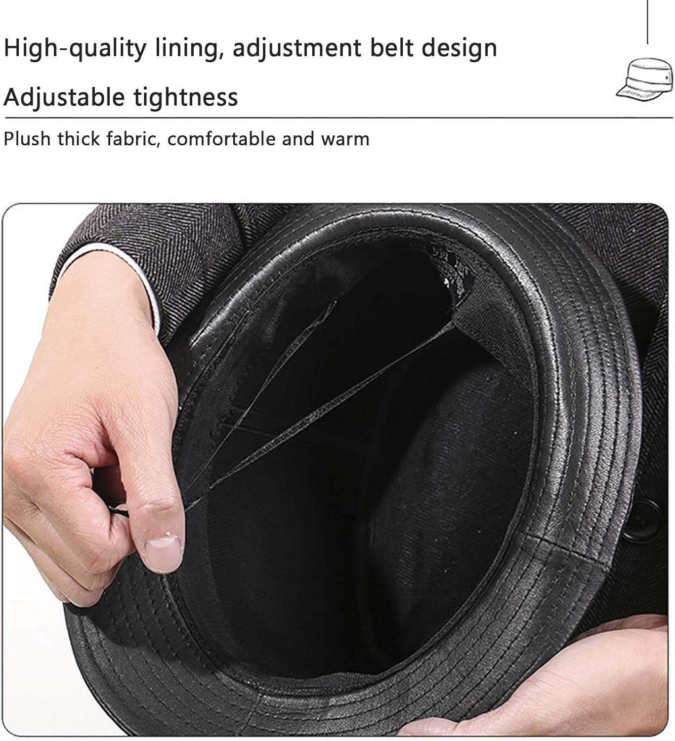 Winter Hats,Mens Leather Jazz Hat Sheepskin Vintage Fedora Trilby Hat Panama Winter Adjustable Size