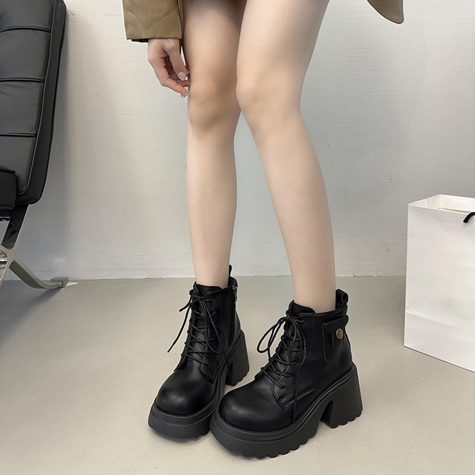 Genérico Botas de Mujer con Cordones Plataforma Botas Puntera Redonda Elegantes Zapatos Suaves y Cómodas Caminar Bota Informales Antideslizantes Botin para Otoño Invierno Trabajo Paseo y Uso Diario