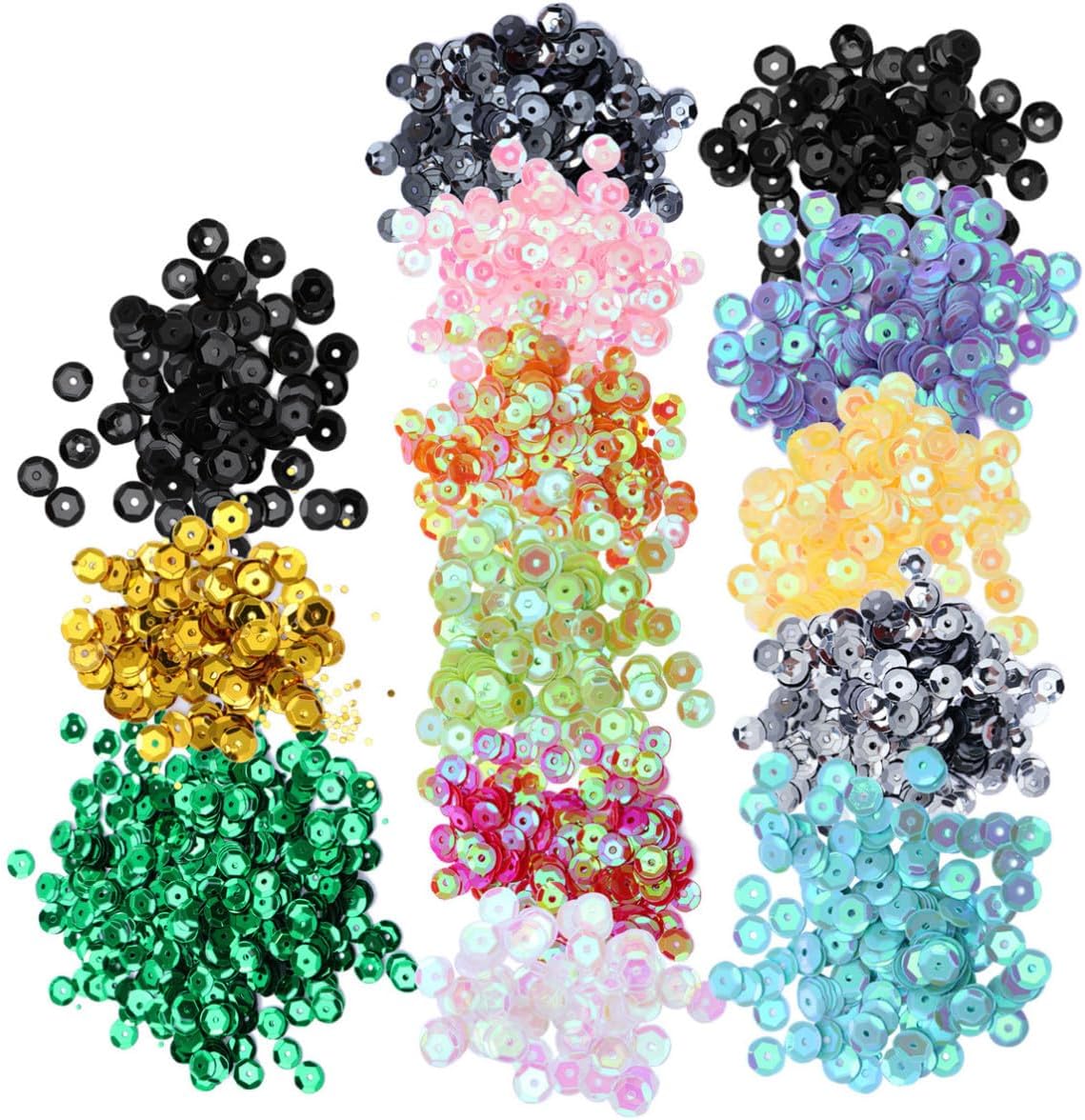 14 Packs Glittering Plastic Sequins for Crafts, 6mm Colorful DIY Arts and Crafts Embellishments About 5600 Pieces, Convenient for Threading, for Handmade Crafting Supplies