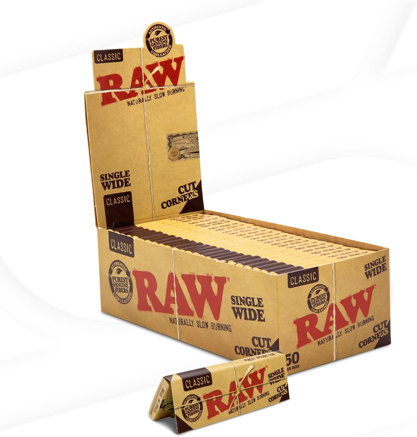 RAW Cut Corners Classic Rolling Papers | 50 Packs of 50 All Natural - Additive Free - 100% Vegan Leaves per Pack