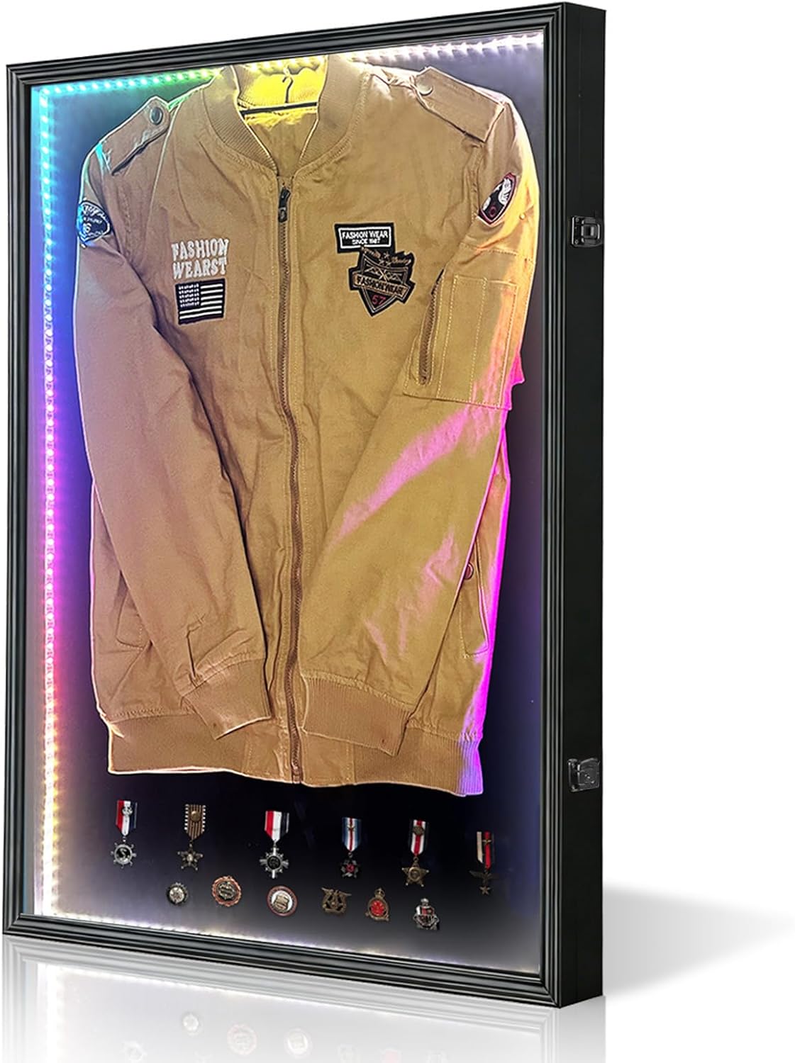 KCRasan Military Uniform Display Case - Police Uniform Display Frame - Uniform Shadow Box Wall Cabinet with Uv Protection Acrylic Door for Collection Military Uniform Black