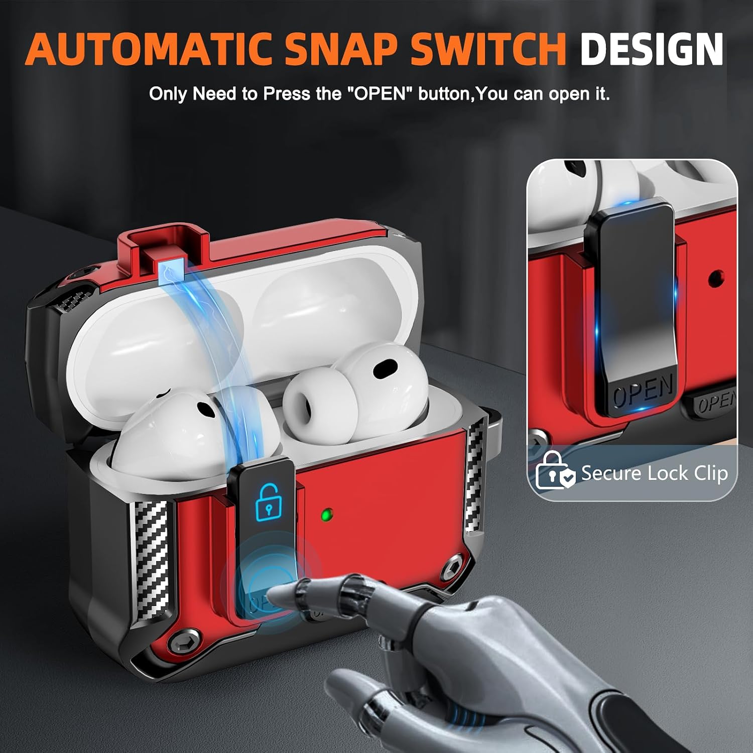 for AirPods Pro 3 Case with Lock & Phone Stand(Red) image 3