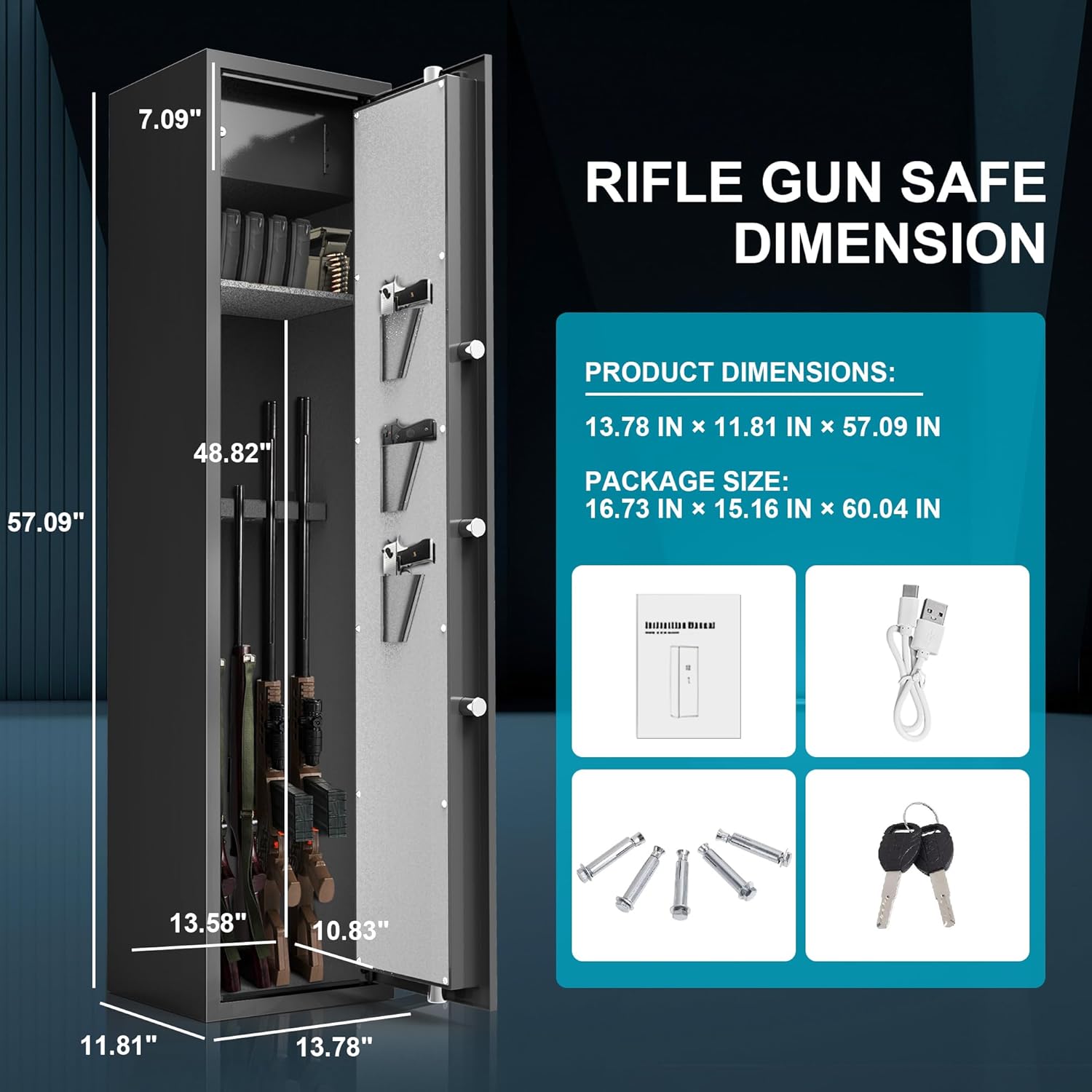 5 Gun Safes for Home Rifle and Pistols, Rifle Gun Safe with a Storage Box, Shotgun Safe Without Assembly Required Gun Safe Quick Access, Gun Cabinet with Removable Shelf, Dual Alarm System