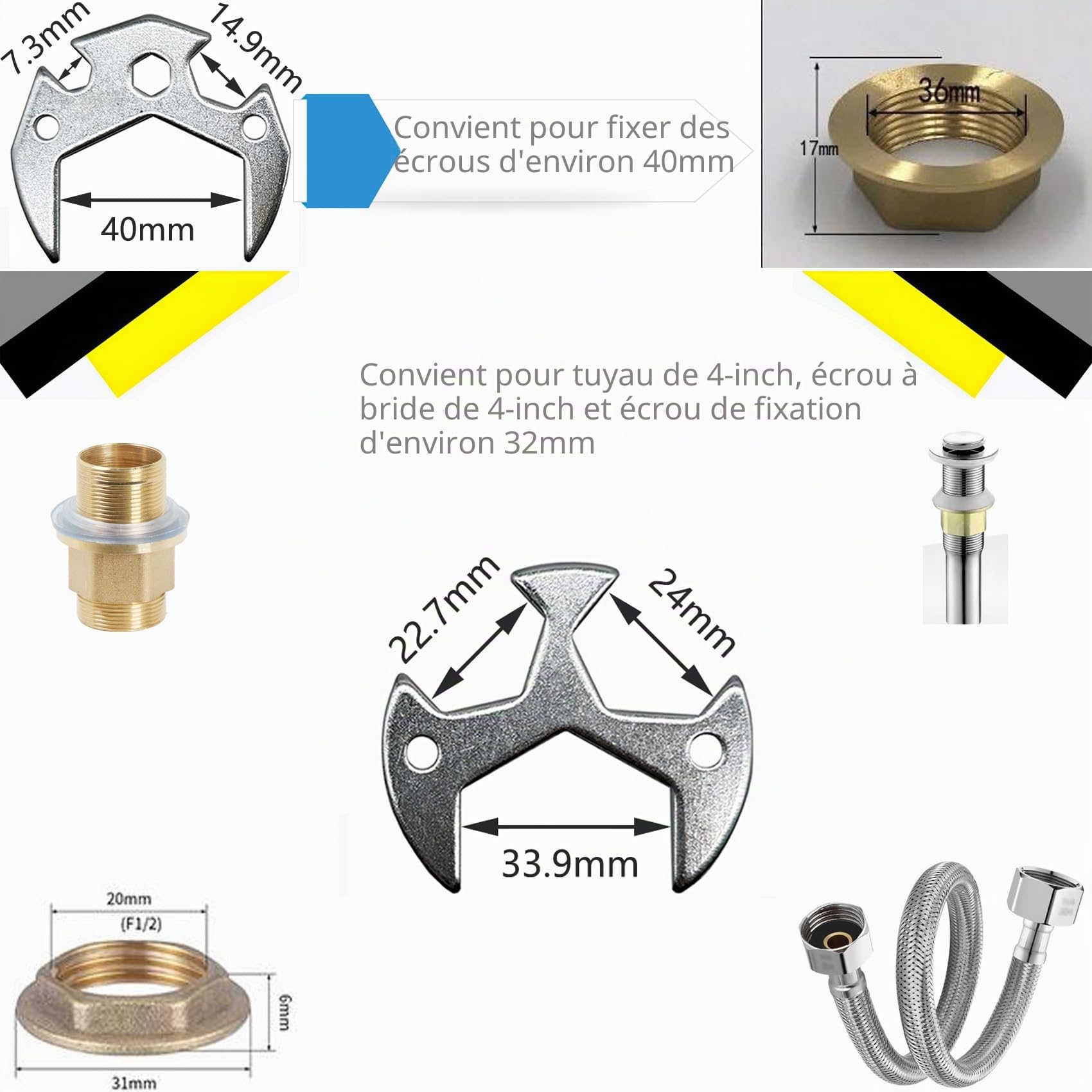 Clés de Robinet/Lavabo Réglable Outil de clé à tuyau de plomberie | Multifonctionnelles 21 spécifications pour Évier, Clés Tubulaires et à Pipe pour la cuisine, la salle de bain et l'évier