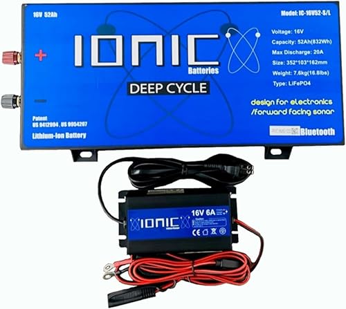 Miniatura 2 de Ionic LiFePO4 Batería marina de ciclo profundo de 16 V 52 Ah + cargador - Batería LiFePO4 ligera con Bluetooth - IC-16V-EPCHP-01