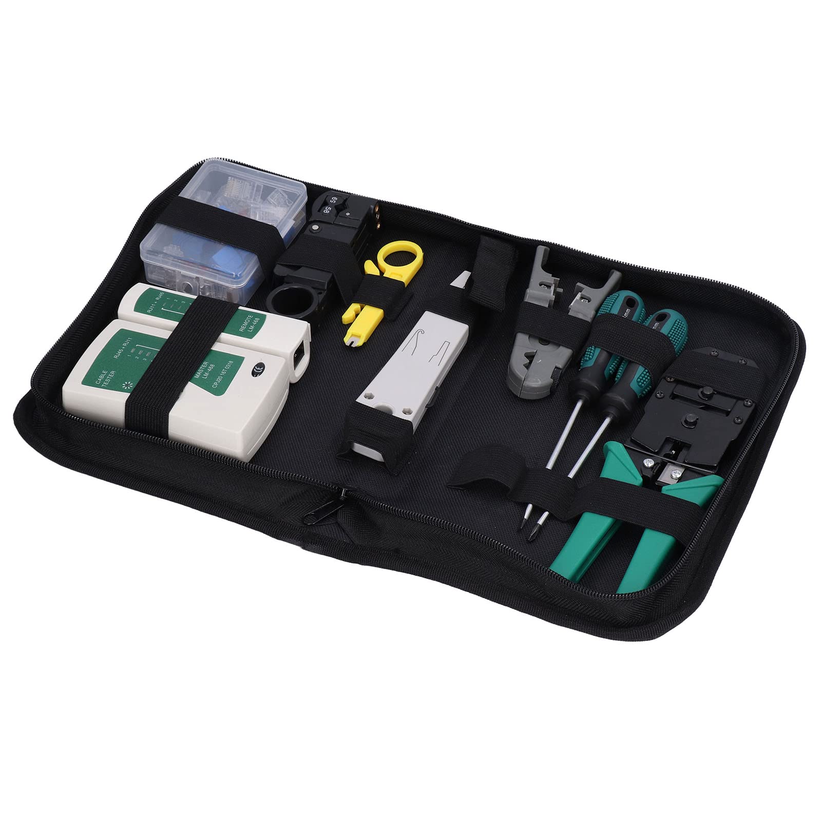 Ensemble d'outils de câbles de réseau complet avec testeur, pinces, machine à découper, décapant idéal pour la réparation, la maintenance et les tests est livré avec un stockage
