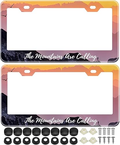 Miniatura 16 de Juego de 2 marcos para placa de matrícula con diseño de arco iris y diseño de sol hippie, de acero inoxidable, con tapas de rosca, 2 agujeros Sol