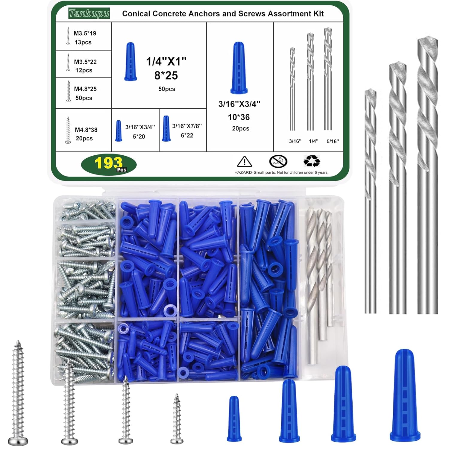 156PCS Self Drilling Drywall Anchors and Screws for Drywall,3 Sizes Nylon Plastic Wall Anchors,13x42mm,15x33mm, 10x33mm,No Pre Drill Hole Preparation Required