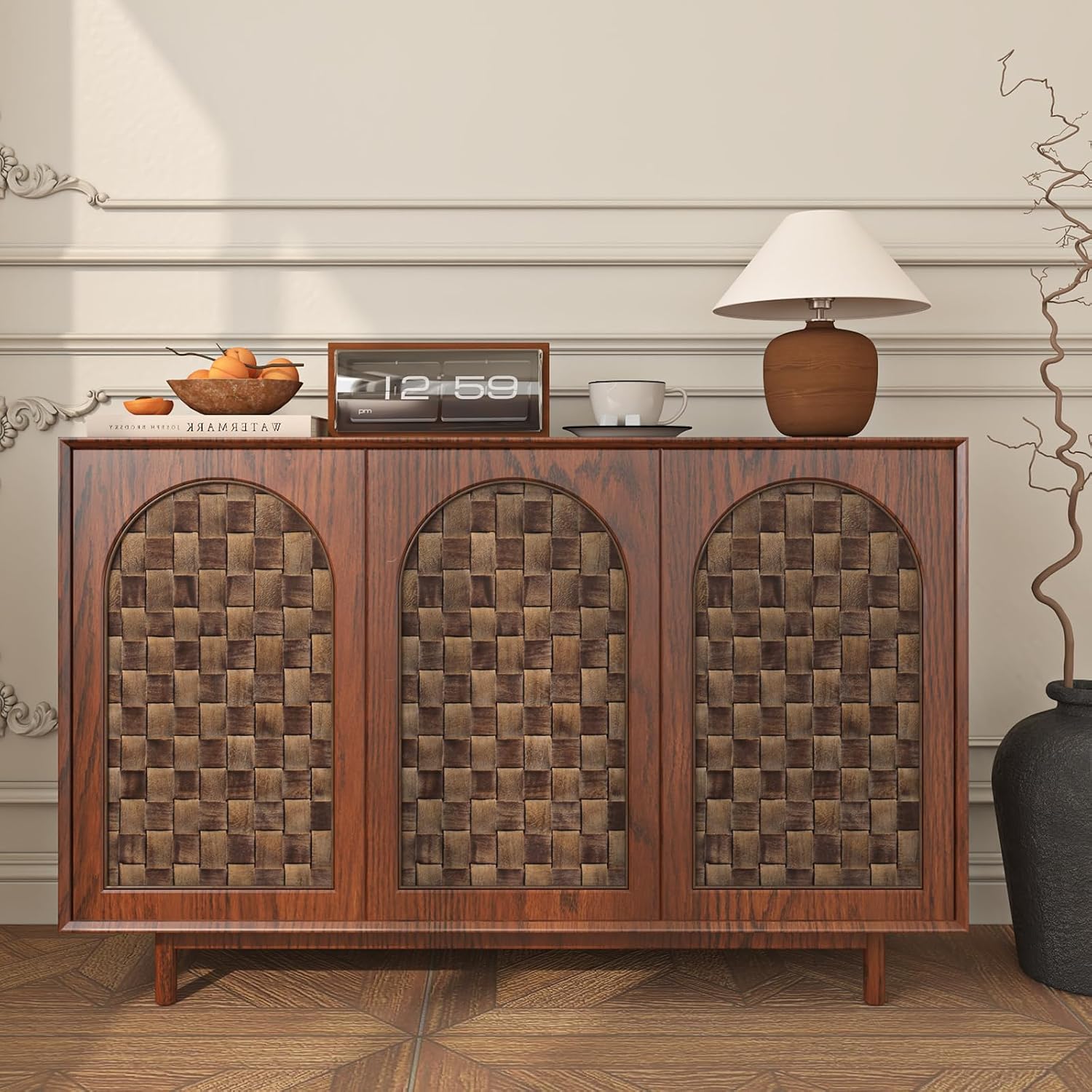 ReWallpaper Vintage Rattan Peel and Stick Wallpaper Dark Brown Basketweave Contact Paper 15.8in×23ft Natural Faux Woven Look Braided Wallpaper Waterproof Wall Paper for Kitchen Bathroom Door Closet