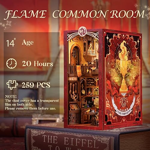 Miniatura 3 de Cutefun Habitación común de llamas, sala común de nebulosa, kits de rincón de libros para adultos - Casa de muñecas de madera - Rompecabezas 3D con