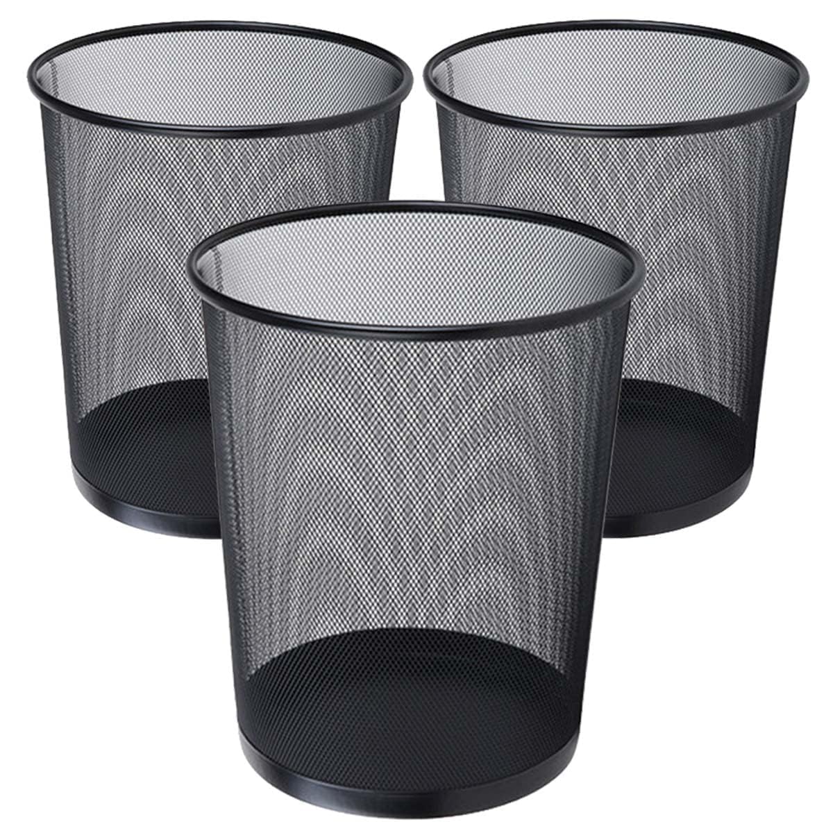 Best House | Metal Mesh Bin | Round | BLACK | Pack of 3 | Waste Paper Bins | Metal Wire Waste Basket Trash Can, Lightweight and Sturdy Rubbish Bin, Ideal for Kitchen Home Office Living Room Bedroom