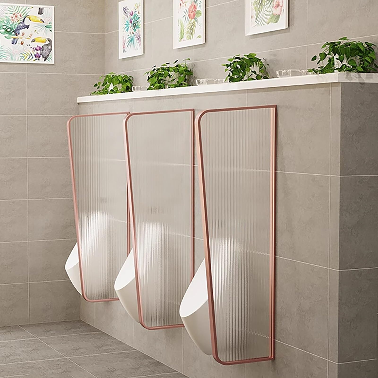 Mampara de urinario en oro rosa y acero inoxidable de lujo para hoteles