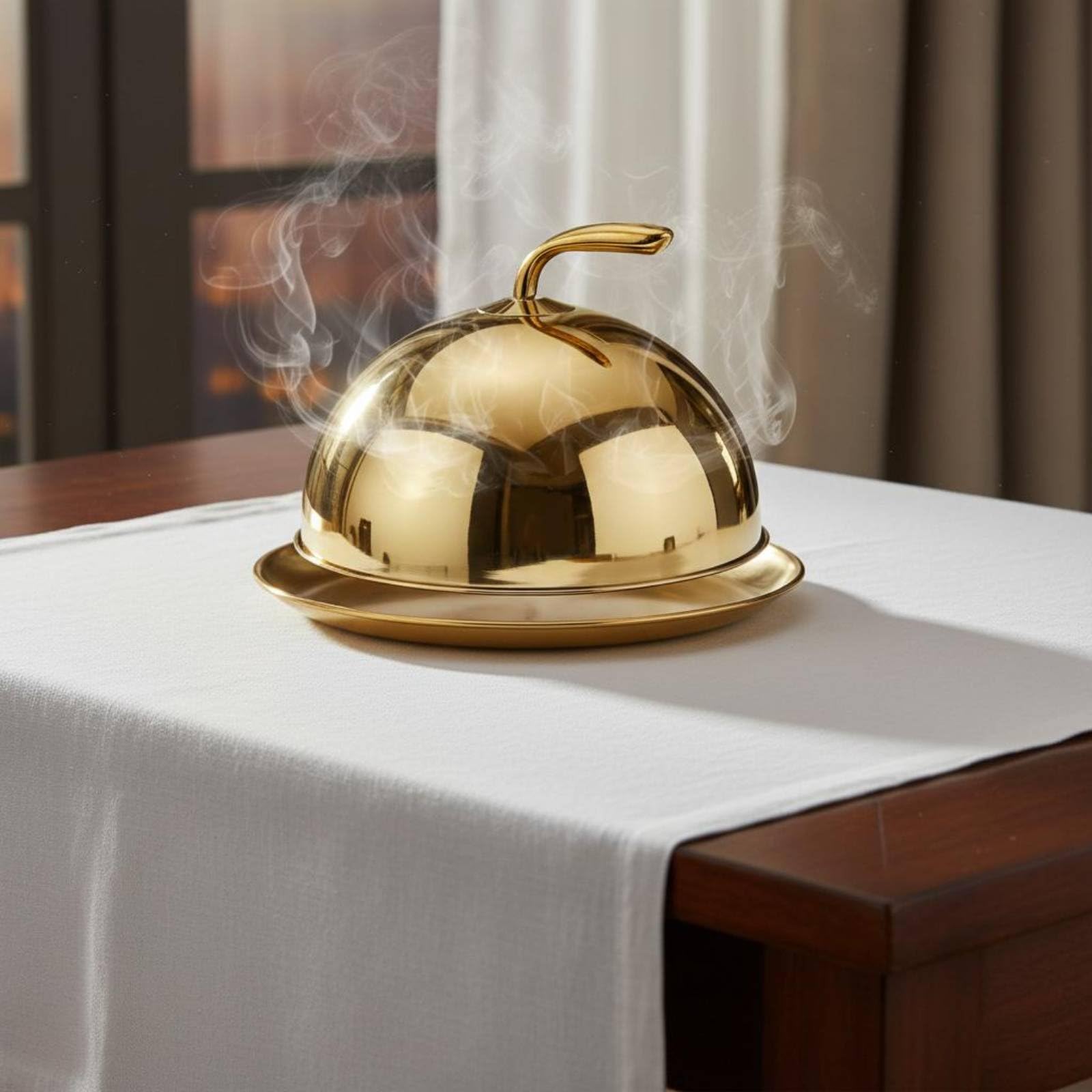 predolo Cloche in Acciaio Inossidabile Con Maniglia Cloche in Acciaio Inox Resistente Coperchio a Cupola per Bistecca per Ristoratori, Ristorante, Banchetti, Oro, 30cm-36cm SET
