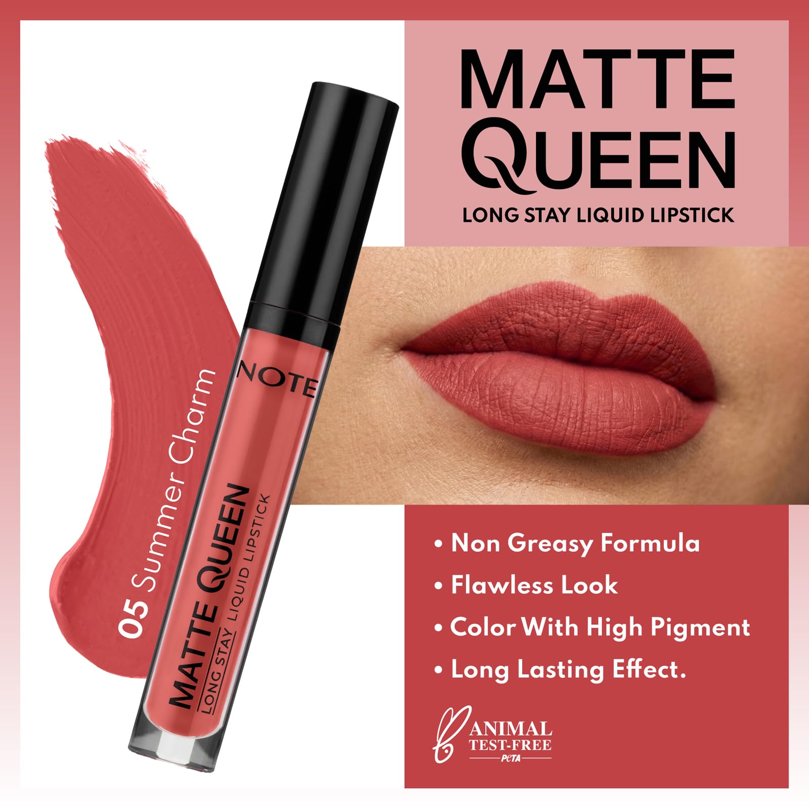 Note Cosmetics Matte Queen Lipstick 05 Summer Charm Kalıcı Likit Ruj, Pembe