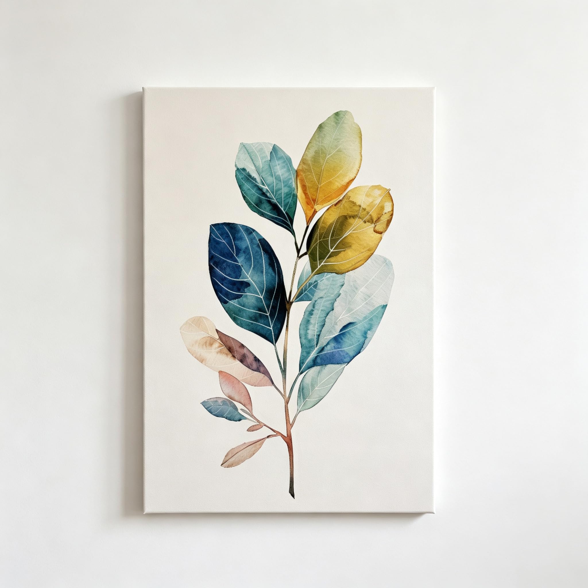 Rumlly Watercolor Colorful Leaf Botanical Wall Art, Minimalist Neutral Plant Canvas Print for Home Bedroom Decor(30x40cm/Frameless)