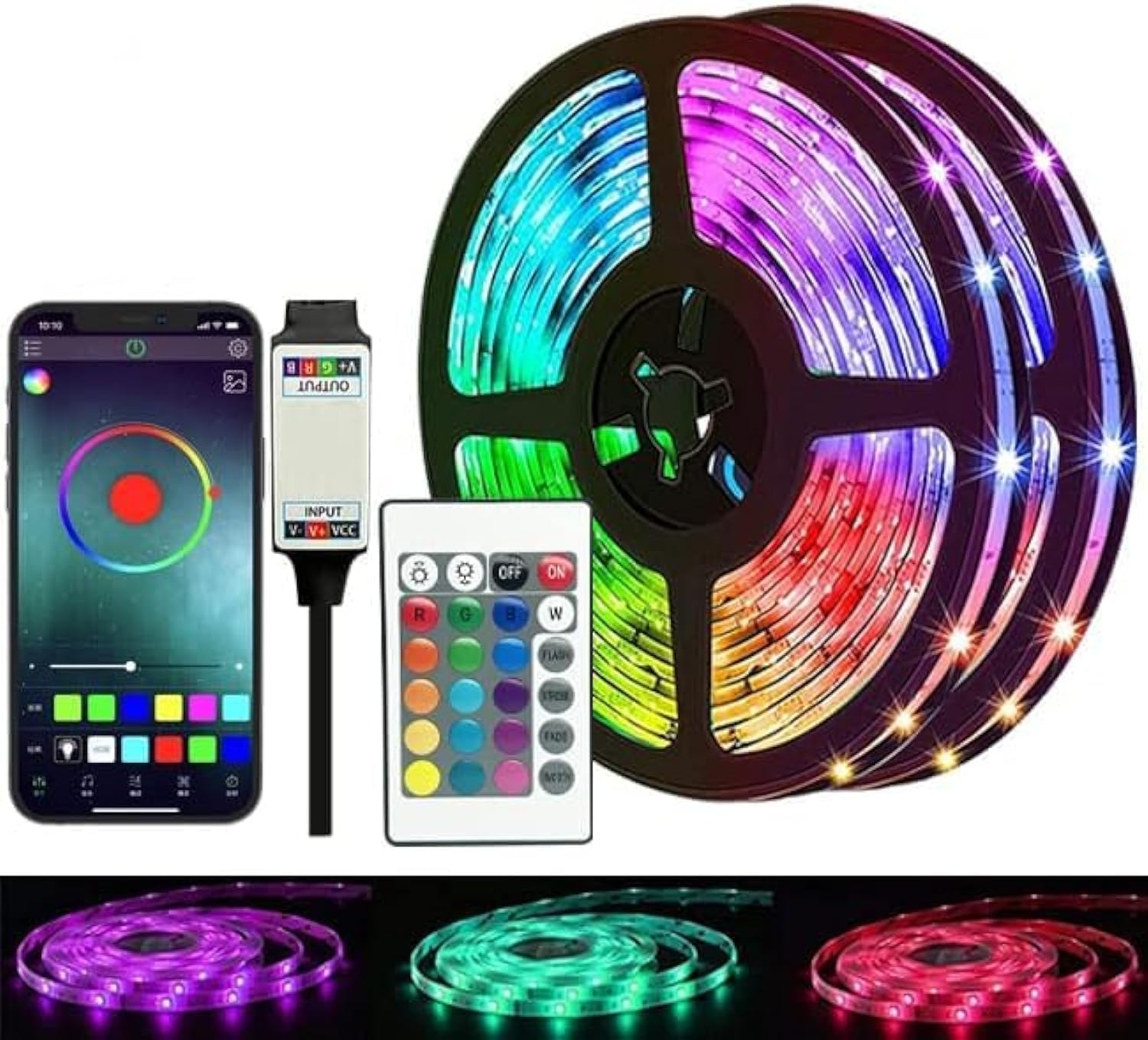 KATGROCHIR LED Strip Lights, 32.8ft Led Light Strip 5050 RGB Remote and App Control, Music Sync Color Changing Led Strips for Party Decoration