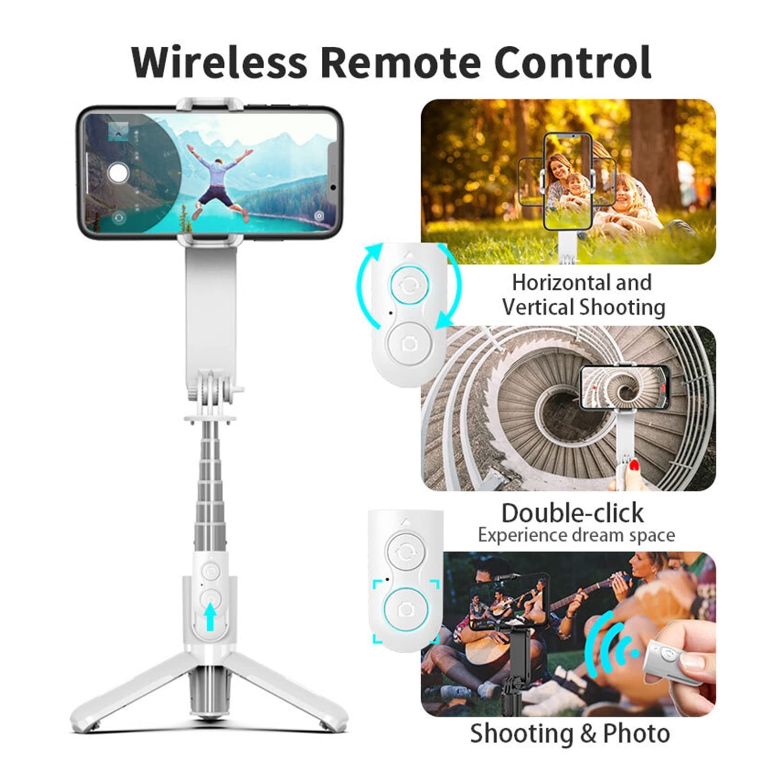 Stabilizzatore Gimbal Telefono cellulare Selfie Stick Treppiede Wireless Remote for Smartphone Video Shooting Vlog Trasmissione in diretta(Noir)