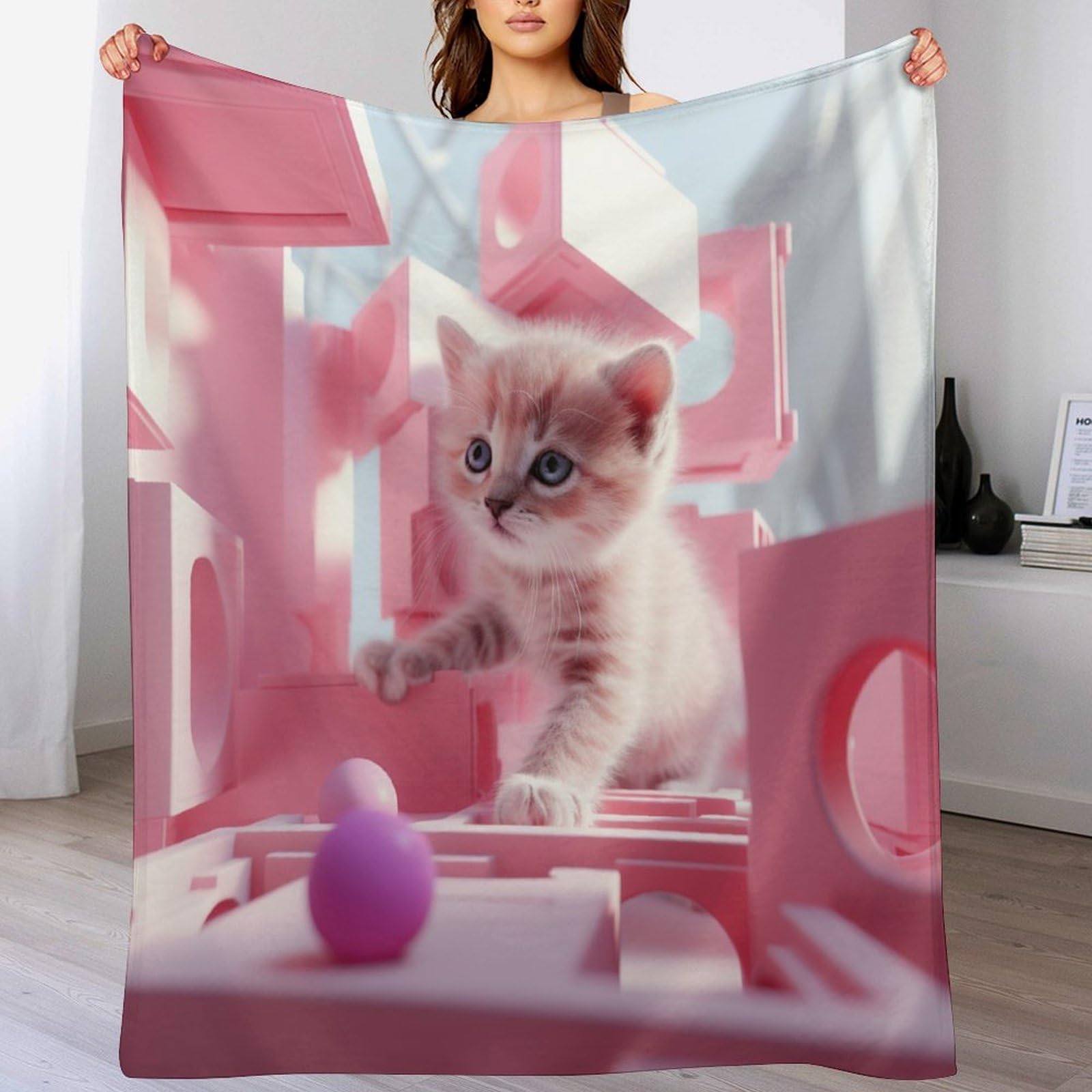 Couverture chat mignon en polaire de flannel de grande taille 180x200 cm pour toute la famille