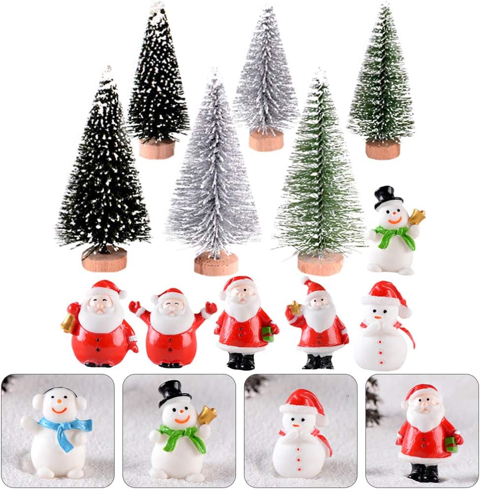 Amosfun 15Pcs Mini Christmas Trees Sisal Snow Frost Trees with Miniature Figures Santa Claus Snowman Ornaments for Miniature Scenes Christmas Crafting and Designing - Image 4