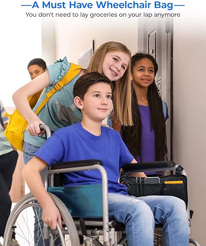 Miniatura 8 de ISSYZONE Bolsa lateral para silla de ruedas, bolsa para andador con soporte para tazas, accesorios para reposabrazos de silla de ruedas para