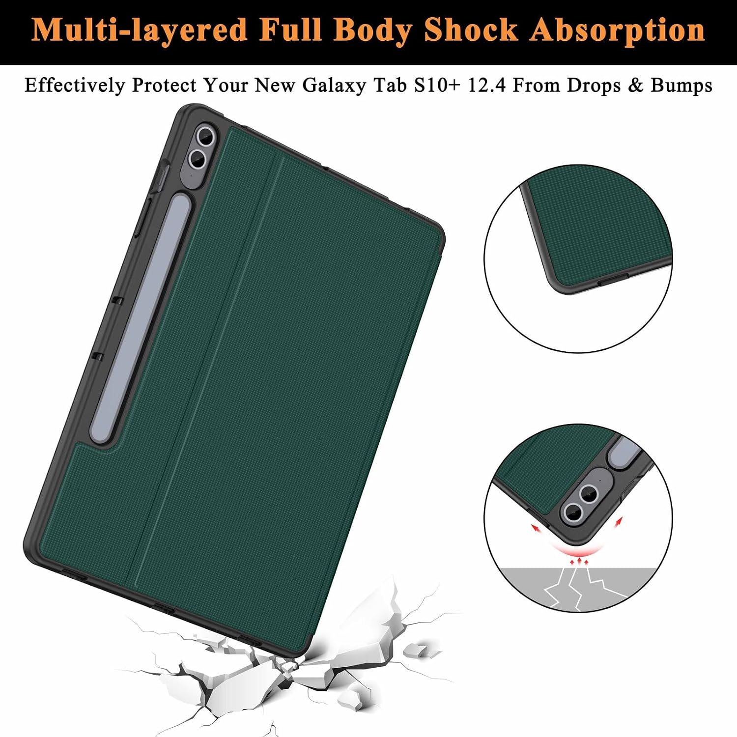 Soke Galaxy Tab S10+ /S9+ /S9 FE Plus Case with S Pen Holder- Shockproof Smart Folio Stand Case, Soft TPU Back Cover for Samsung Galaxy Tablet S10 Plus 12.4 Inch, Midnight Green image 5