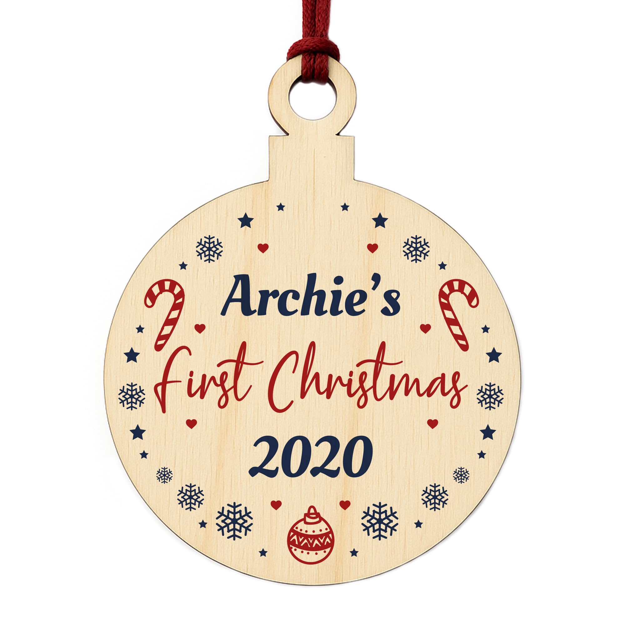 New Baby Gift PERSONALISED Wood Bauble Babys First Christmas Bauble Decoration