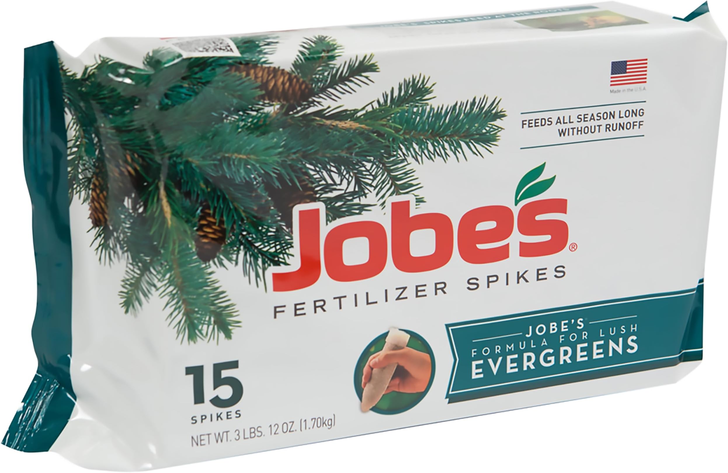 Jobe’s Slow Release Evergreen Fertilizer Spikes, Easy Plant Care for Cypress, Arborvitae, Pine, Cedar, and Many More Acid Loving Trees, 15 Count