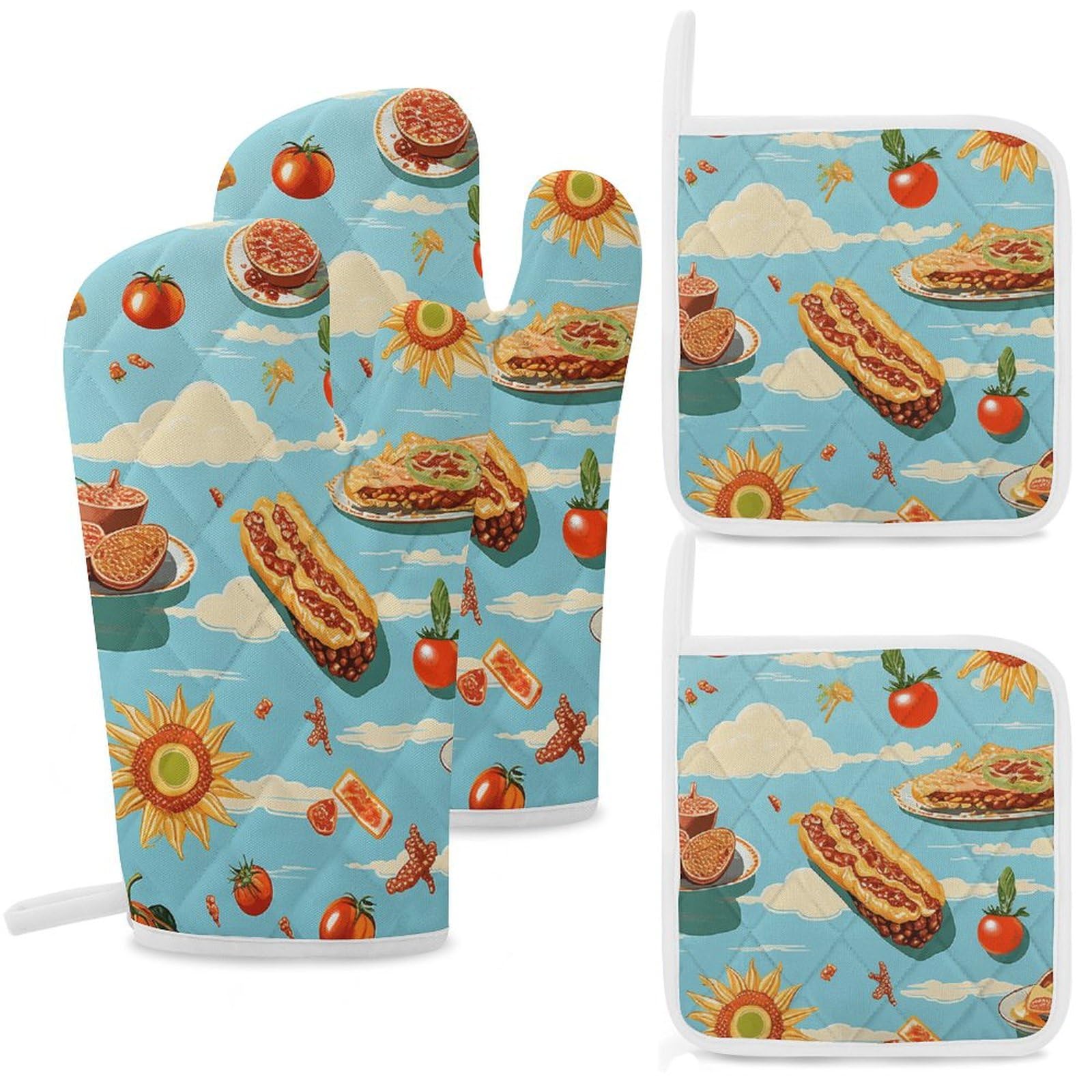 Maniques et maniques antidérapantes (lot de 4) avec dessous de plat imperméables pour cuisine