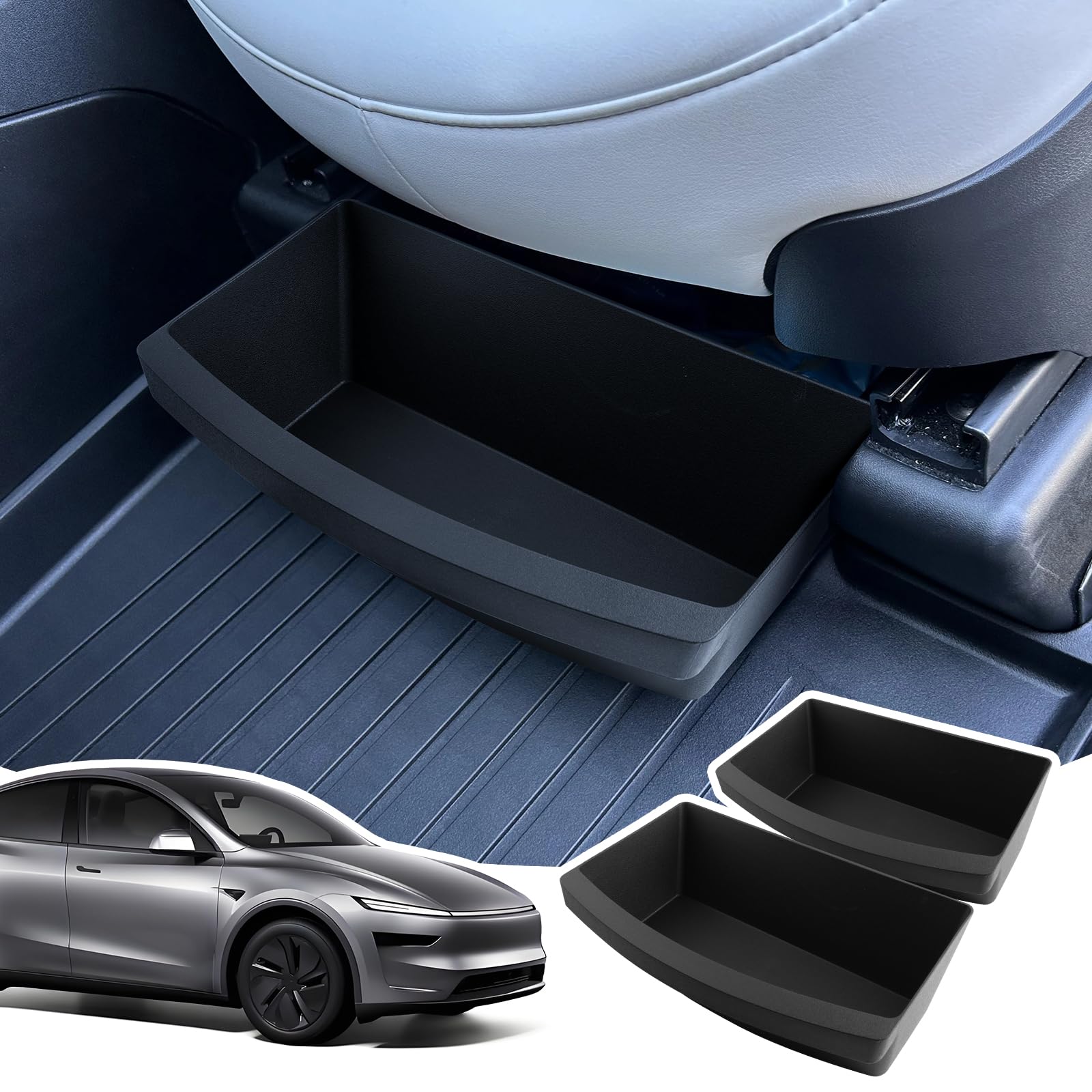 (2 Pièces Boîte Rangement Sous Siège pour Tesla Model Y 2025 2026 | Organiseur Sous Siège Avant, Tiroir Sous Siege, Model Y Juniper Accessoires, Matériel TPE, PAS pour Model Y 2020-2024