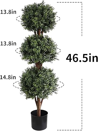 Miniatura 2 de momoplant Árbol de boj artificial Topiario de triple bola, paquete de dos árboles topiarios falsos de 46.5 pulgadas, arbustos sintéticos, plantas en