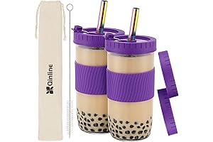 Best Boba Water Bottle - Reusable Glass Mason Jar With Lids And Straws