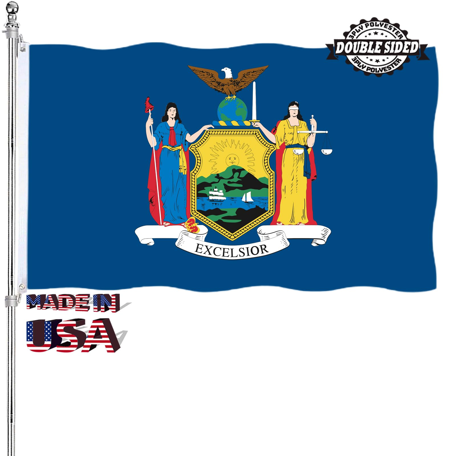 AJJSUE Wisconsin State Flag 3x5 Outdoor Double Sided WI Flags Heavy Duty 3 Ply Thick Nylon Material with 2 Metal Grommets 4 Rows of Stitching