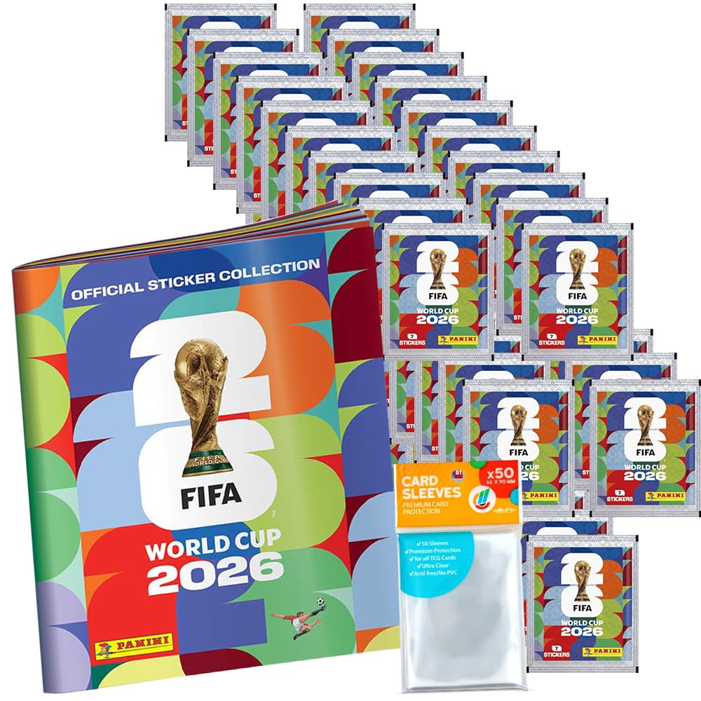 Paquete con pegatinas World Cup 2026, 1 álbum de recortes + 50 bolsas + fundas exclusivas Collect-it (paquete de marca propia)