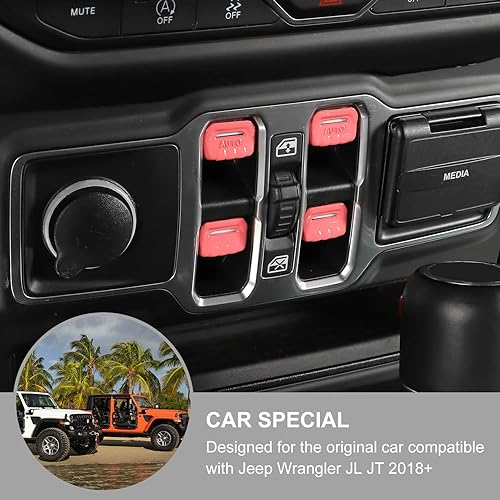 Miniatura 2 de Jimen Compatible con Jeep Wrangler JL JLU 2018-2023 y Jeep Gladiator JT 2020-2023, 4 piezas de cubierta de interruptor de ventana de consola