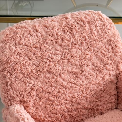 Miniatura 7 de i-POOK Silla giratoria de tocador, silla de escritorio con tela de felpa y base de metal dorado, silla de oficina con respaldo medio para sala de