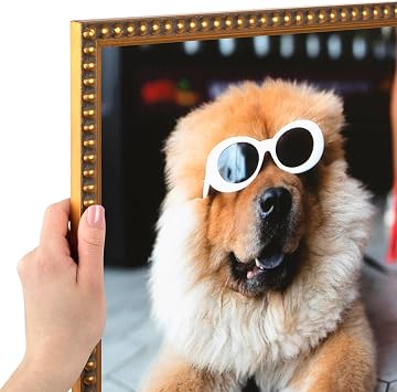 ArtToFrames 24x35 Inch Gold Picture Frame, This 0.80 Inch Custom Wood Poster Frame is Gold Leaf with Bead Compo - with Economy Acrylic and Corrugated Backing 2WOMD6864-24x35