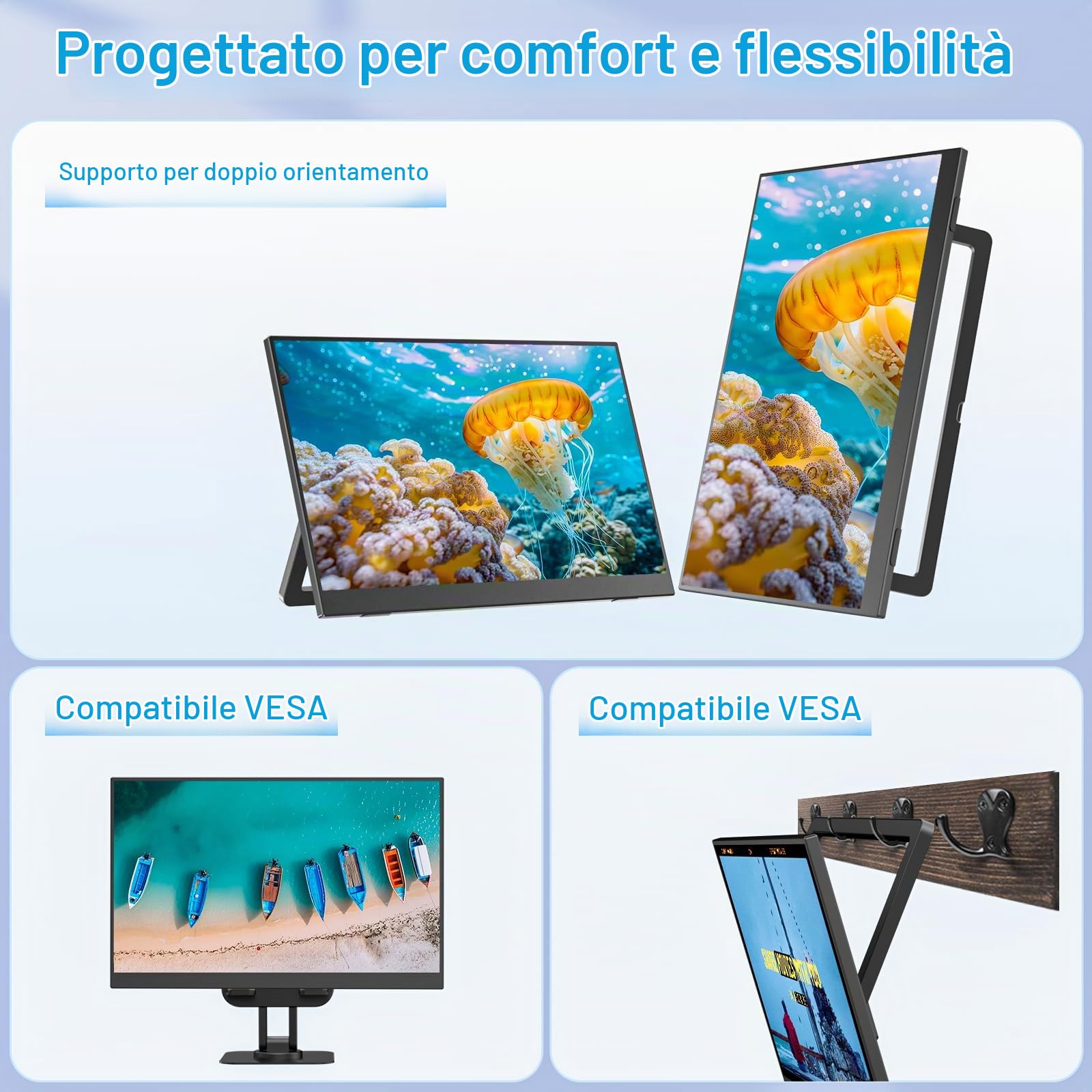 Veout Monitor portatile da 14" ultracompatto IPS Full HD (1920 x 1080) - Display USB-C/HDMI pronto da viaggio con supporto regolabile e altoparlanti integrati per laptop/PC/mobile/Mac
