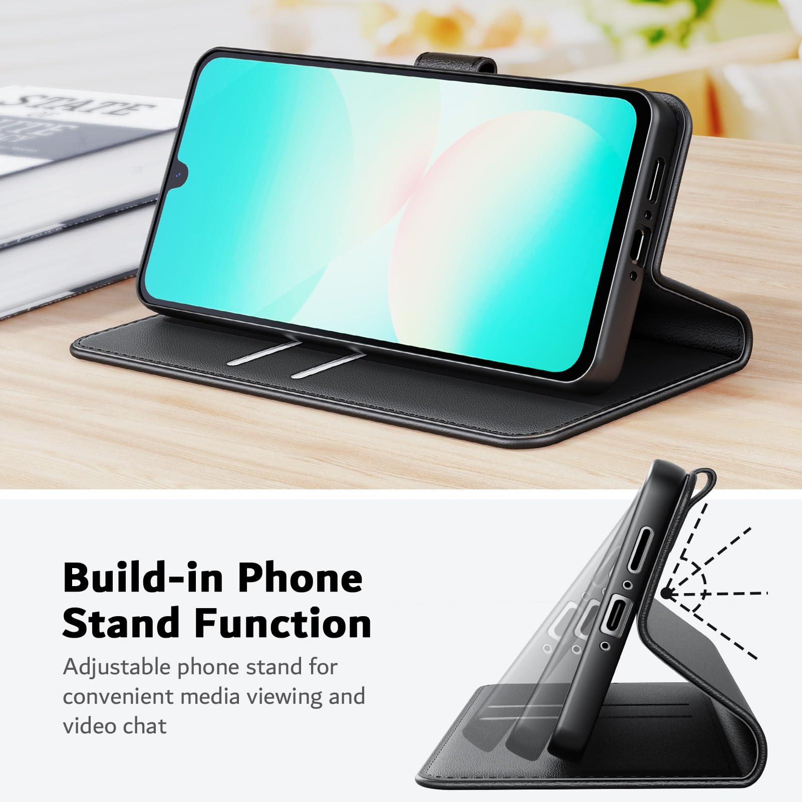 Etui do Samsung Galaxy A26 5G + osłona ekranu ze szkła hartowanego * 2, [blokada RFID] Wysokiej jakości etui z klapką ze skóry PU, portfel, pokrowiec na telefon ochronny [przegródki na karty