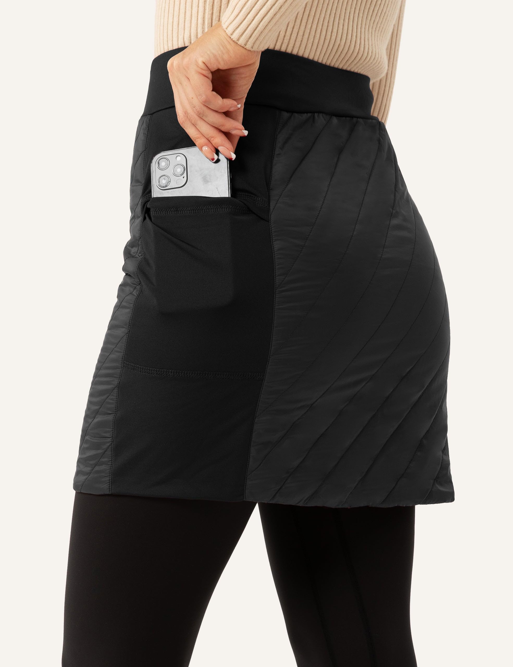 FitsT4 - Faldas de invierno acolchadas de 18 pulgadas para mujer, con cremallera completa, aisladas, para senderismo, nieve, esquí, mini faldas