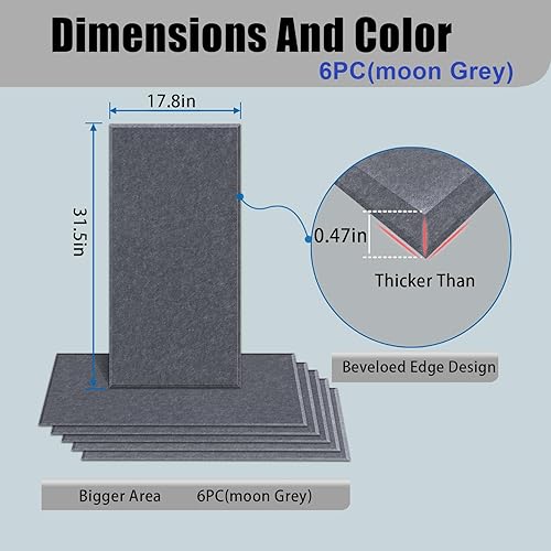 Miniatura 4 de Paquete de 6 paneles acústicos autoadhesivos de 15.75 x 31.5 x 0.47 pulgadas, paneles de pared insonorizados de borde biselado de alta densidad,