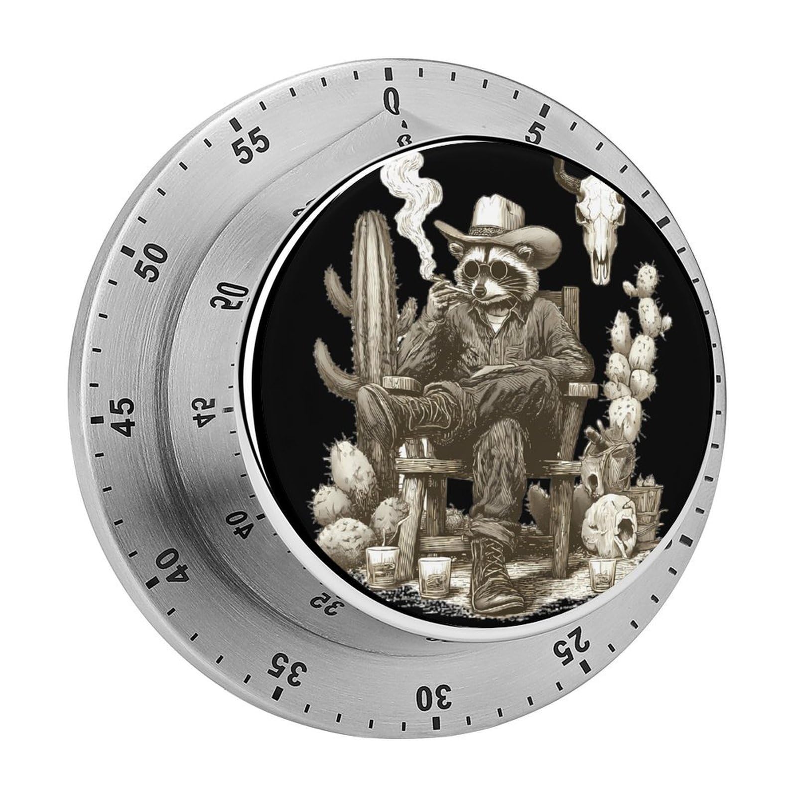 Raccoon West Cowboys Mechanical Timer with Alarm for Kitchen Cooking Productivity Stainless Steel Timers